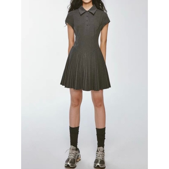 Campus-style lapel dress 6960