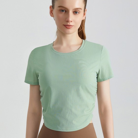 Ladies\' fashion ribbed short-sleeved T-shirt DX-5002